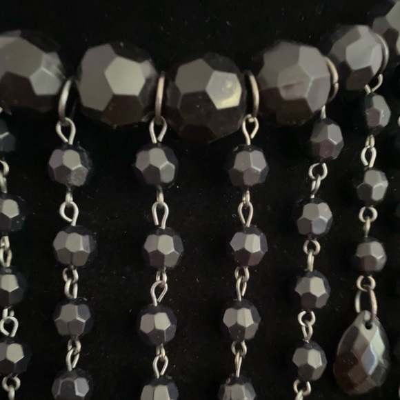 Gothic Glam Black Beaded Choker Necklace/Teardrop Dangle | Magnetic Clasp - Picture 3 of 7